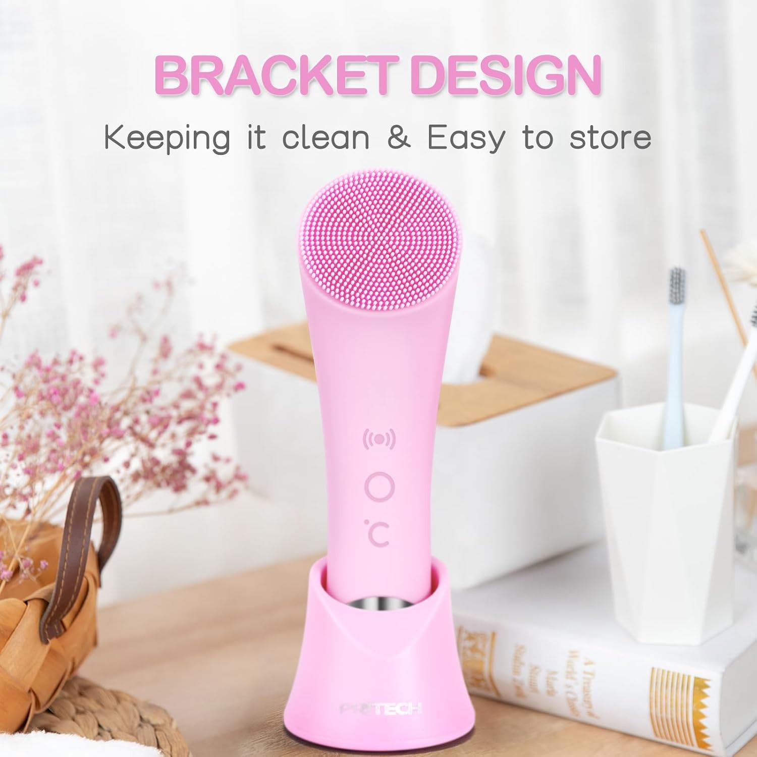 PRITECH Facial Cleansing Brush, Rechargeable Silicone Face Scrubber with Heat Ma