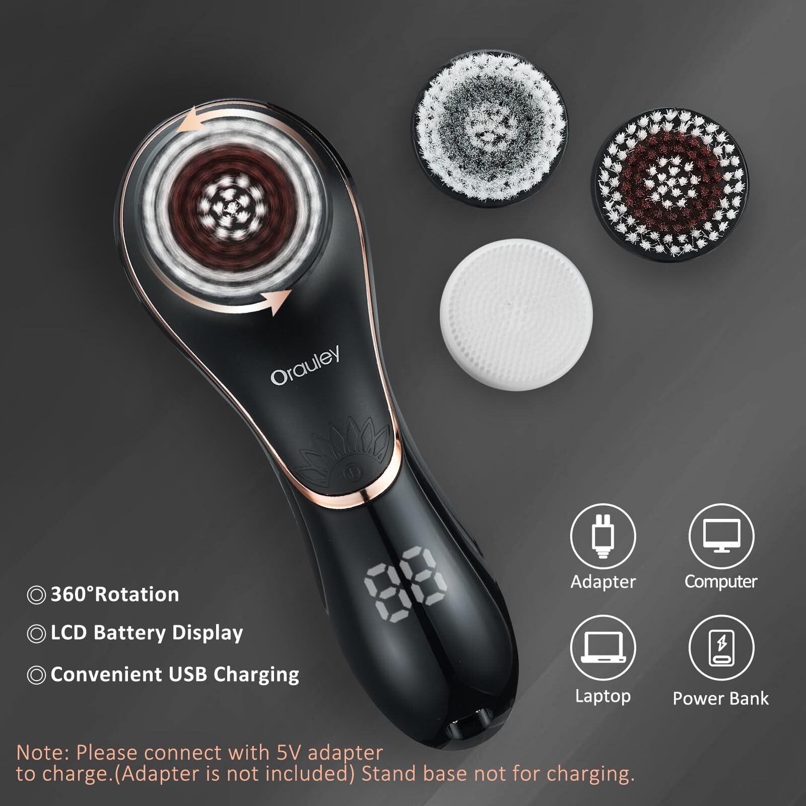 Facial Cleansing Brush, Electric Face Scrubber Rechargeable Exfoliator IPX-7 …