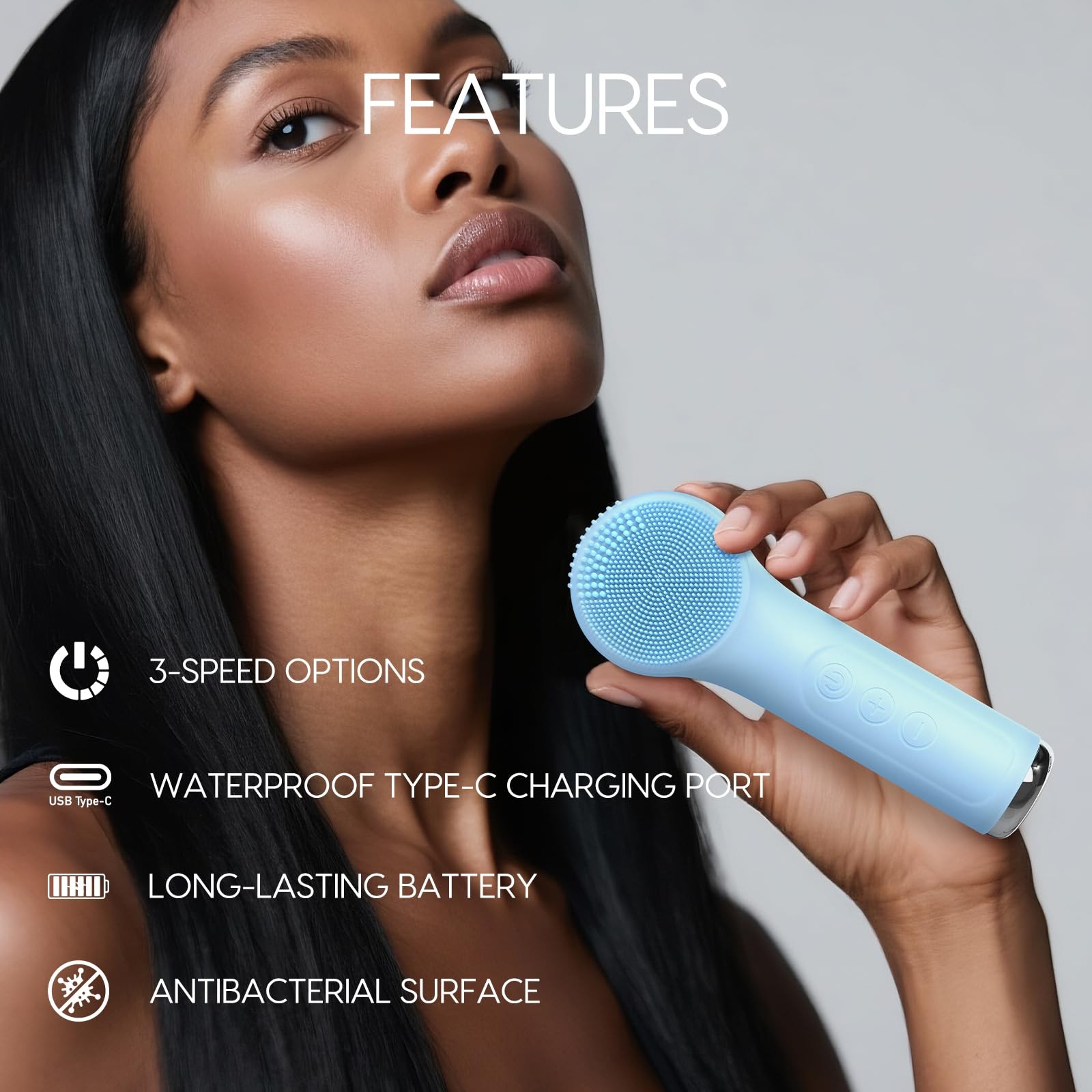 Silicone Facial Cleansing Brush, Portable Electric Face Scrubber Rechargeable