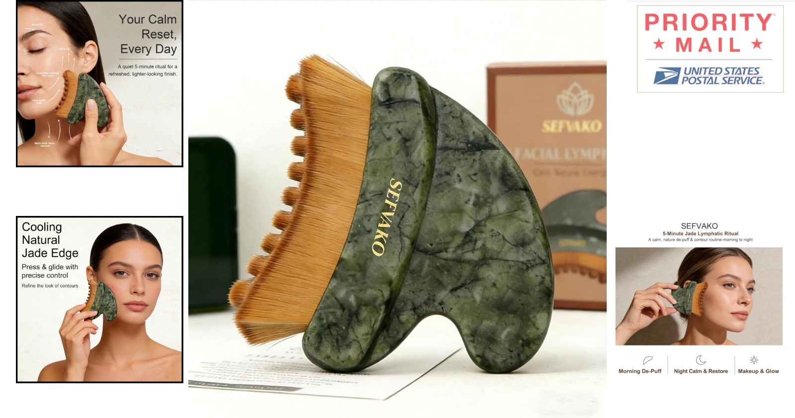 Dual-Ended Lymphatic Brush with Jade Gua Sha Soft Bristles for Daily Facial Care