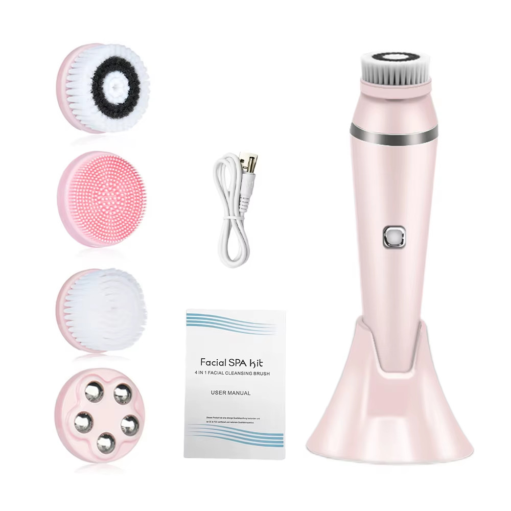 4 in 1 Electric Facial Cleansing Brush Sonic Waterproof Rotate Rechargeable Face