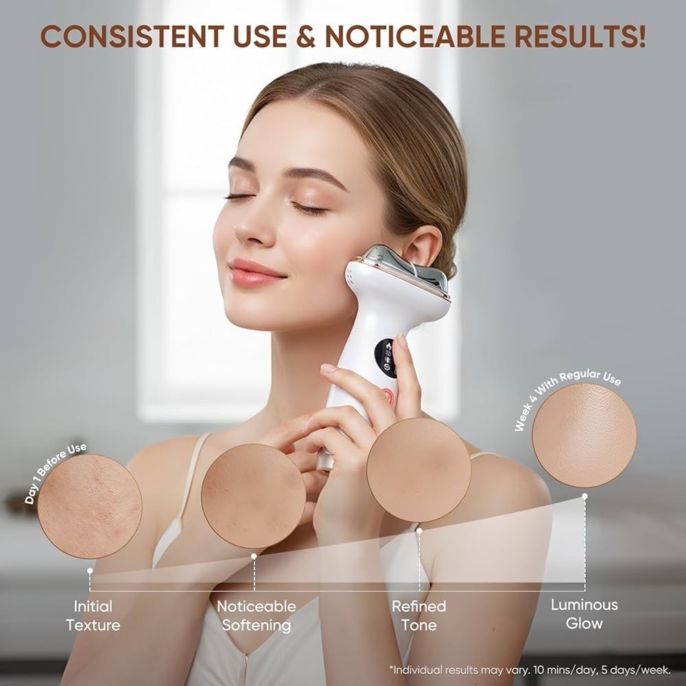 Microcurrent Facial Device with Red Light Therapy – 7-In-1 LED Sculptor & Hot Gu