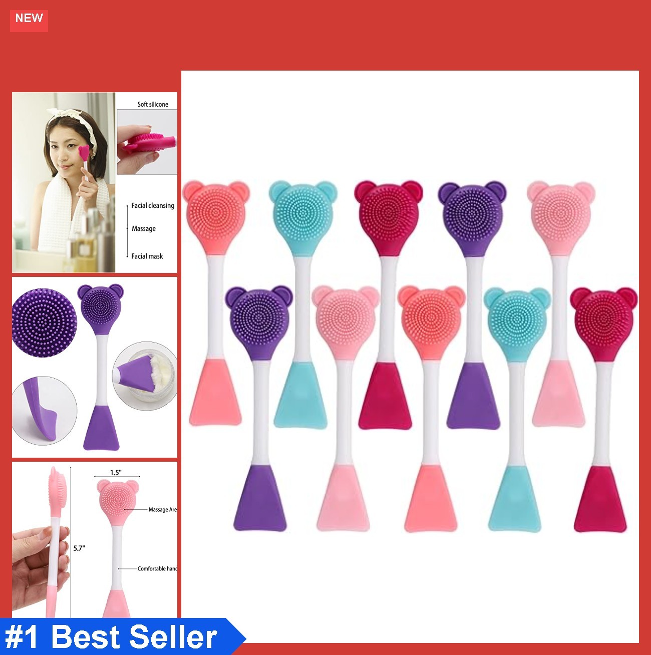 Manual Facial Brush 10 Pack Silicone Exfoliating Cleanser 2 in 1 Face Scrubber