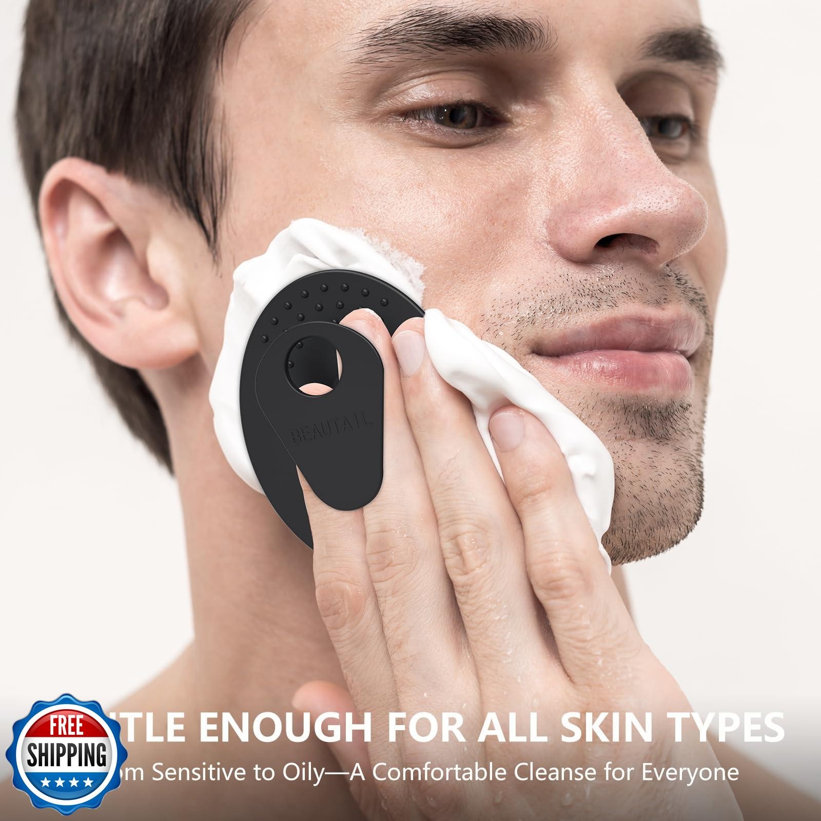 Face Scrubber 4 Pack, BEAUTAIL Silicone Manual Facial Cleansing Brush for Men