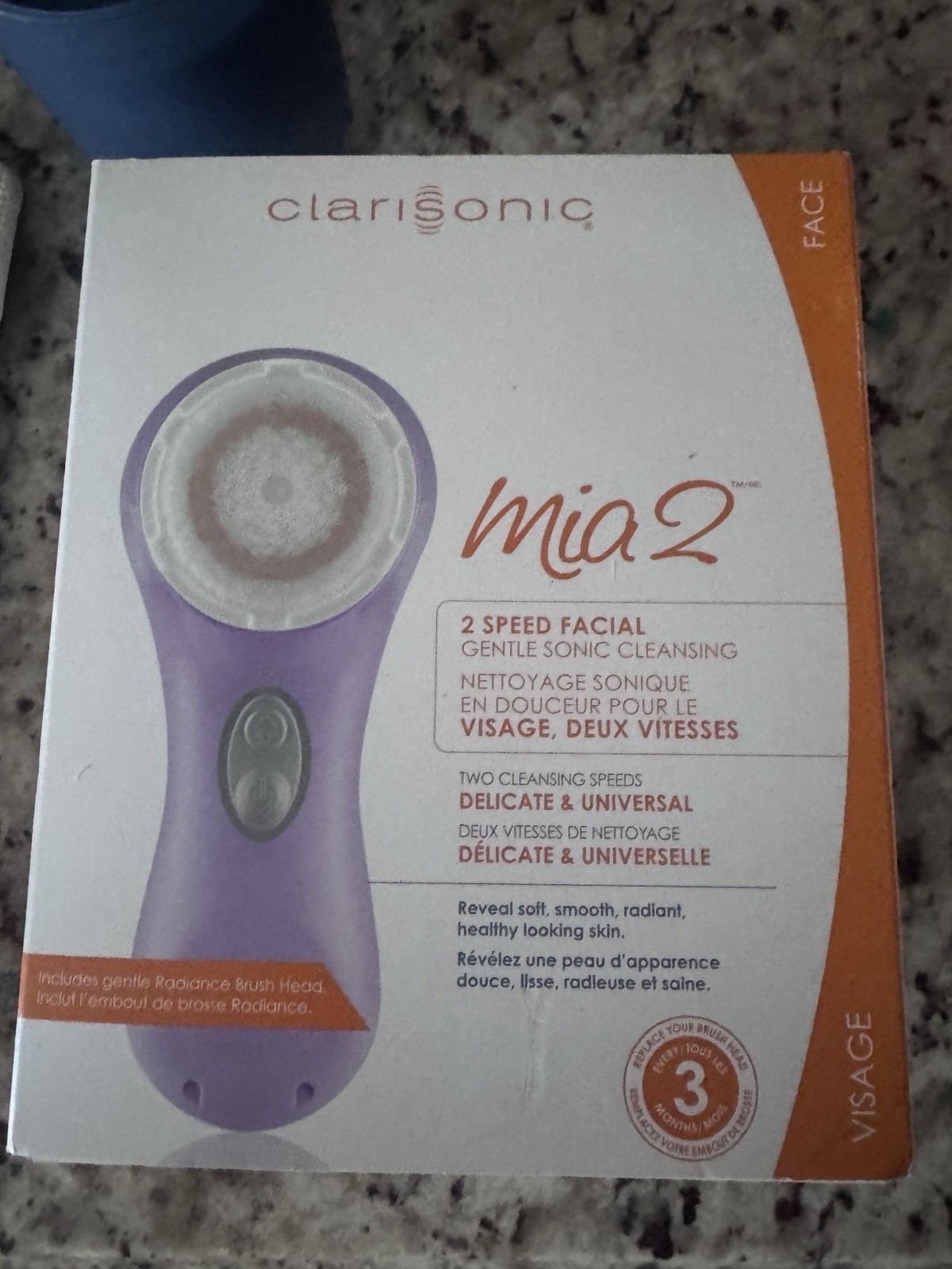 NEW Clarisonic Mia 2 Sonic Facial Skin Cleansing Brush System 2 Speed (Lavender)