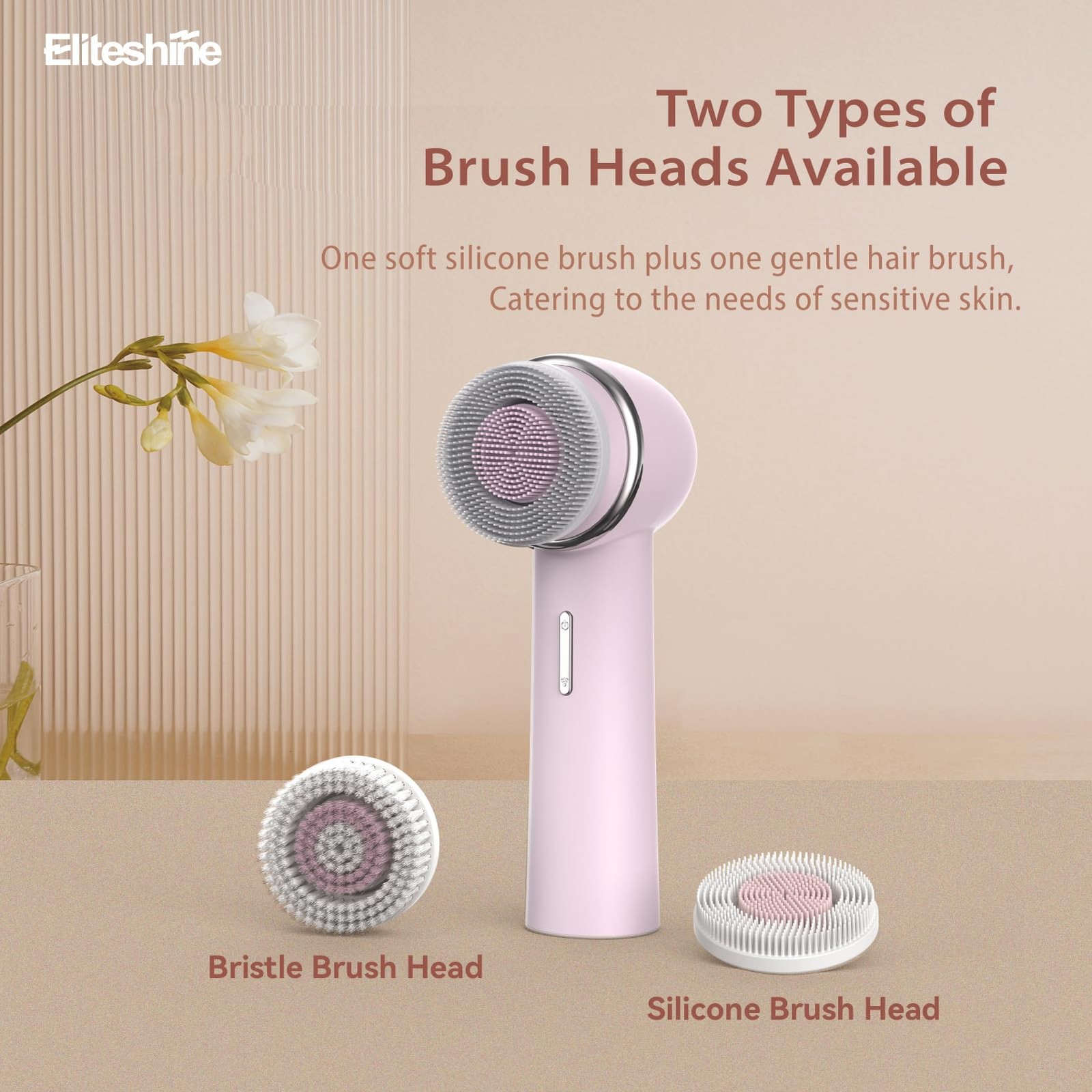 Cleanser Brush Equipped with Dual-Rotating Silicone and Bristle Brushheads,Re…