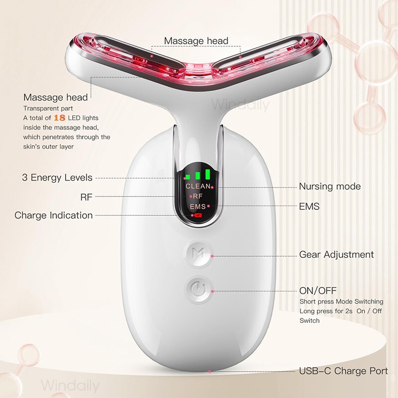 Face Neck Lifting Device Vibration EMS Facial Massager LED Light Therapy Machine