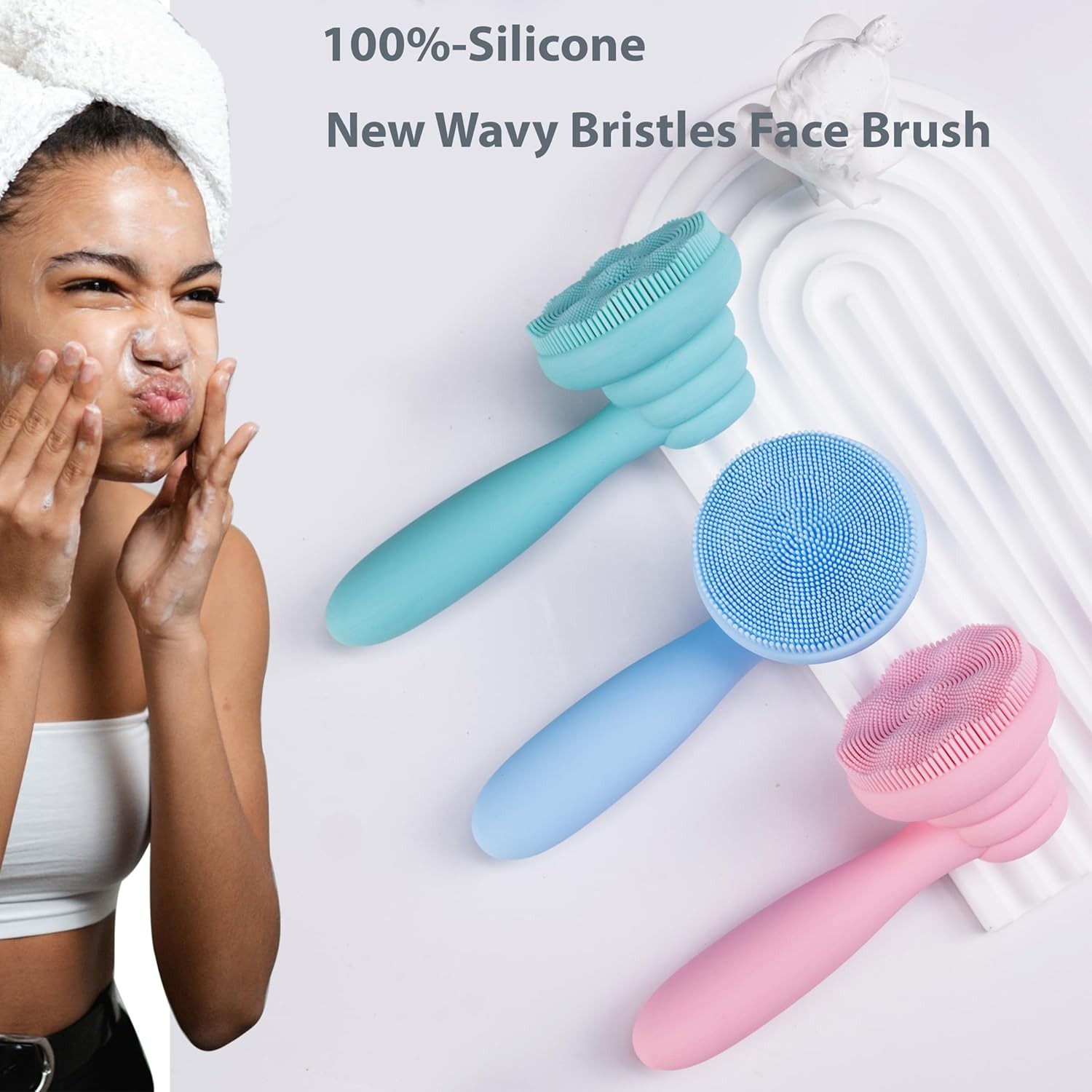 2 Pack Silicone Facial Cleansing Brush Exfoliating Face Scrubber Manual