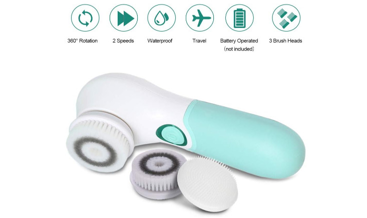 Facial Exfoliating Massage Brush Face Cleansing 3 Cleanser Heads Deep Cleaning