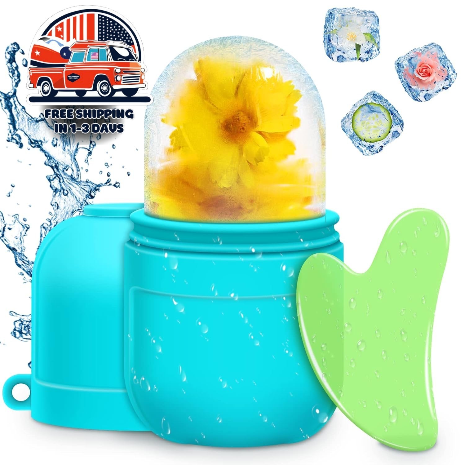 Set De Rodillo Facial De Hielo Y Gua Sha, Herramienta De Masaje Facial Con Rodil