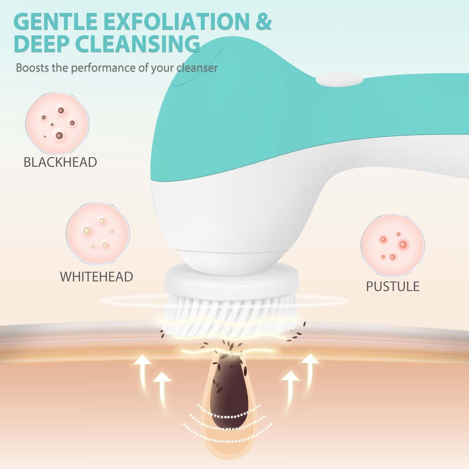Rechargeable Cleansing Spin Brush Set with 4 Exfoliating Brush Heads – Comple…