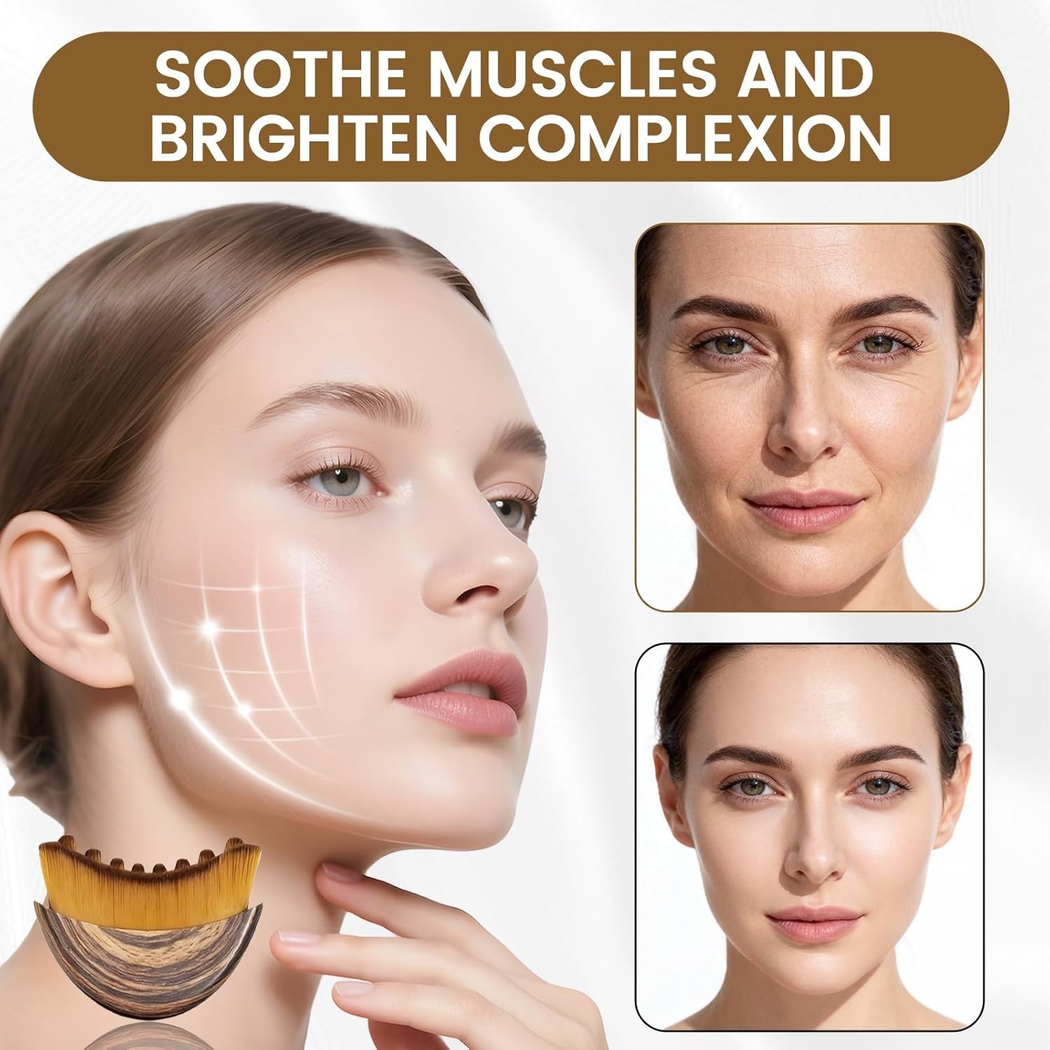 Lymphatic Face Massage Brush 2 Pack Jawline Contour Puffiness Reducer Tool