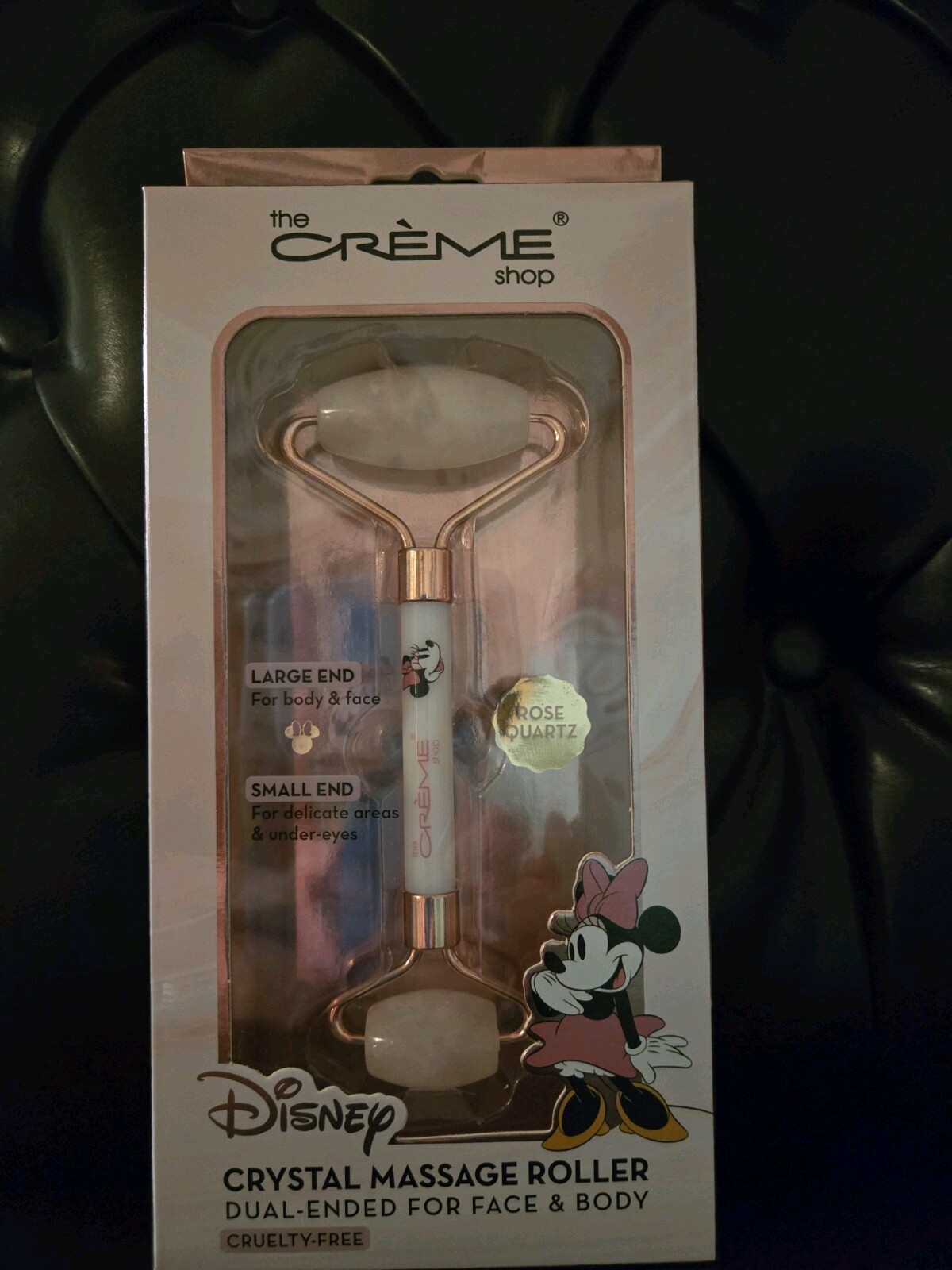 Creme-Minnie Mouse-Crystal Facial Massage Roller-Rose Quartz-Disney-New In Box.