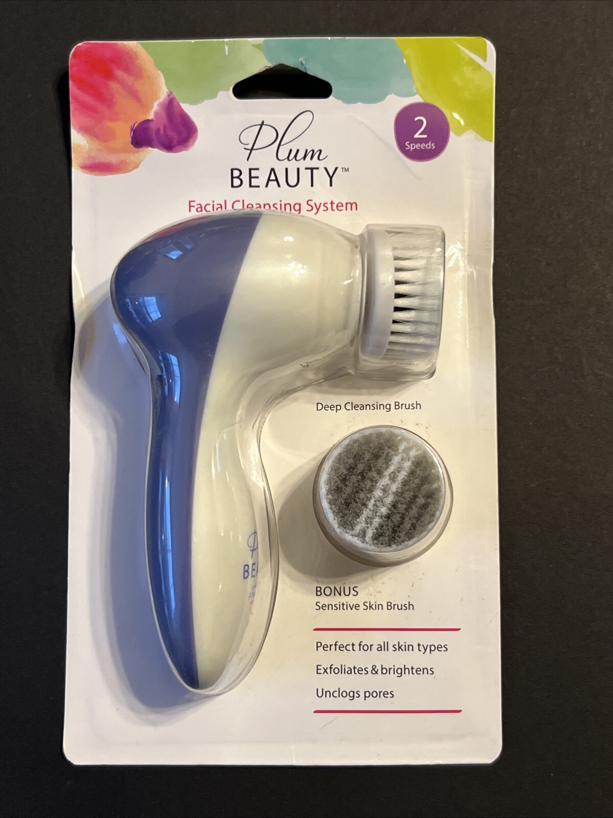 New Plum Beauty Facial Cleansing System 2 Brush Heads NEW
