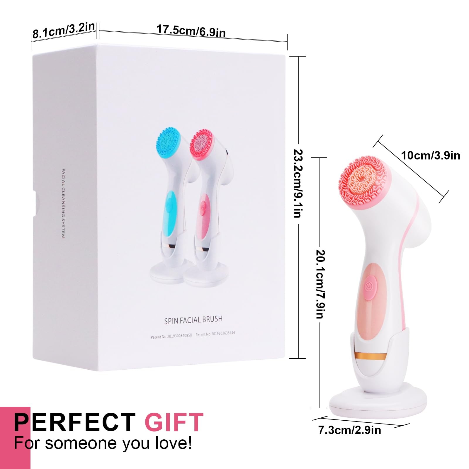 Facial Cleansing Brush, 3 in 1 Electric Face Scrubber with 3 Brush Heads Pink