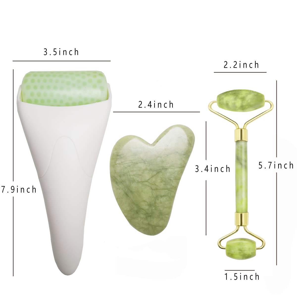 Chikoni 3 in 1 Ficial Face Ice Jade Roller and Gua Sha Tool, Natural White