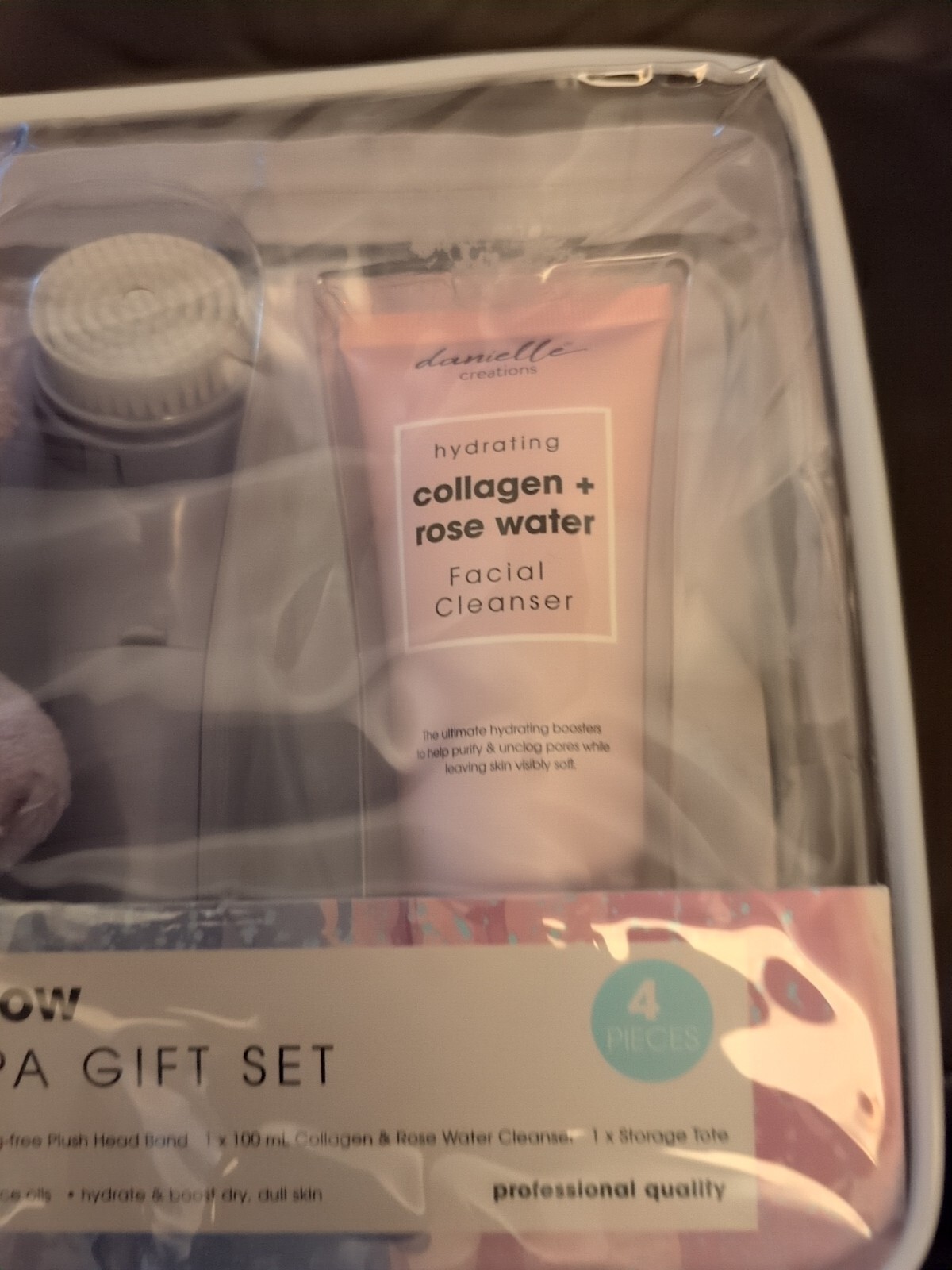 Spa Gift Set 4 Piece Facial Cleansing System Headband,Tote,Collagen Cleanser New
