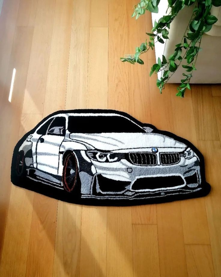 Cool White Car Rug – Handmade Non-Slip Decorative Carpet with Digital Printing,
