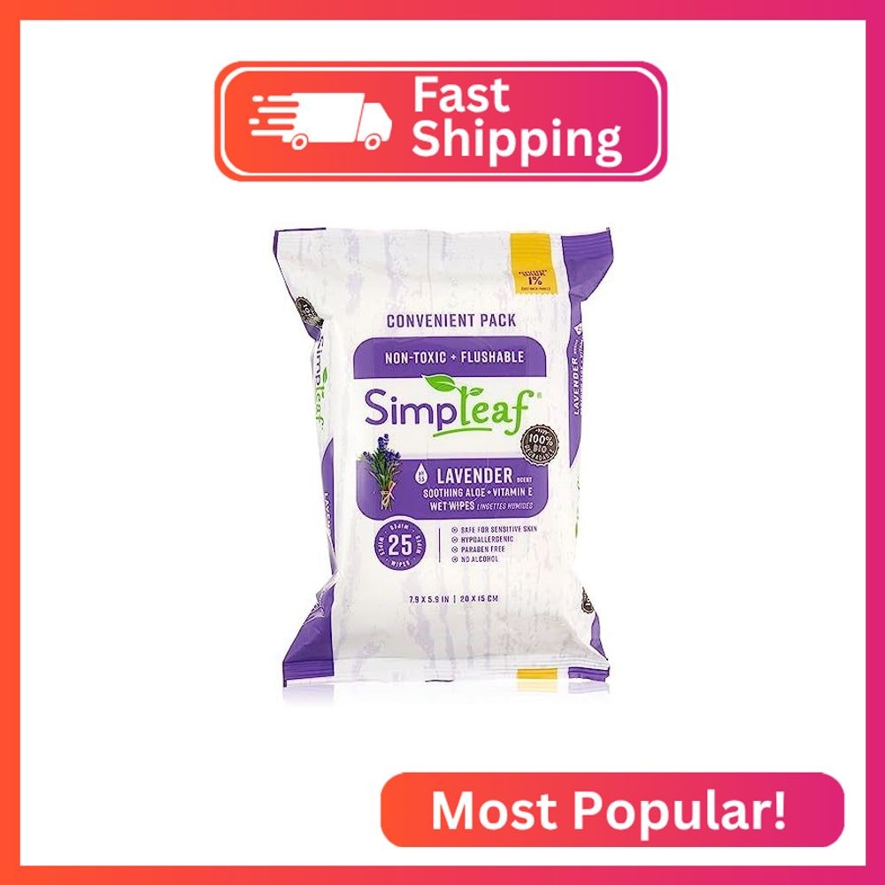 Simpleaf Flushable Wet Wipes Lavender| Eco-Friendly, Paraben & Alcohol Free | Hy