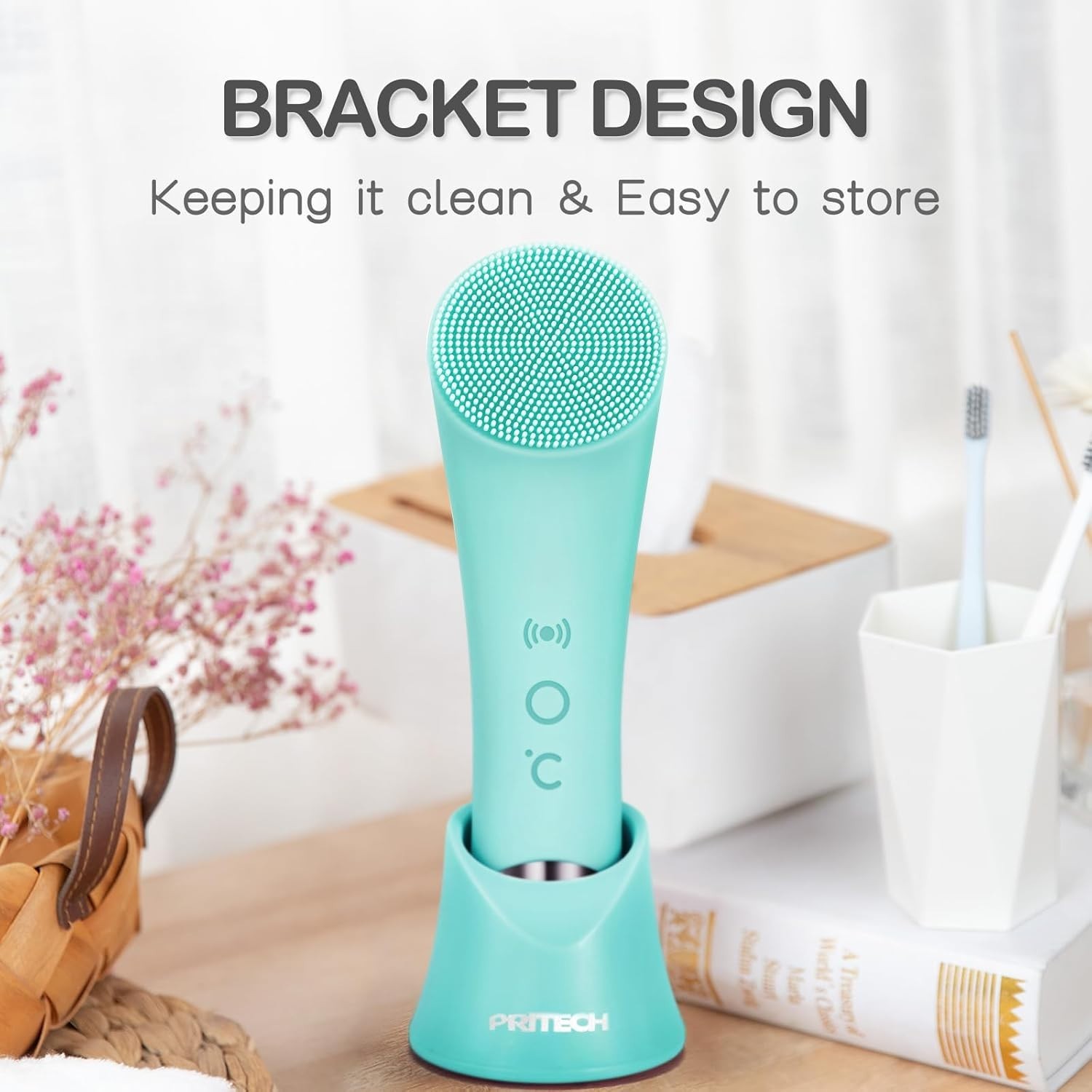 Rechargeable Silicone Facial Cleansing Brush, Heat Massage Vibrating Face Scrubb