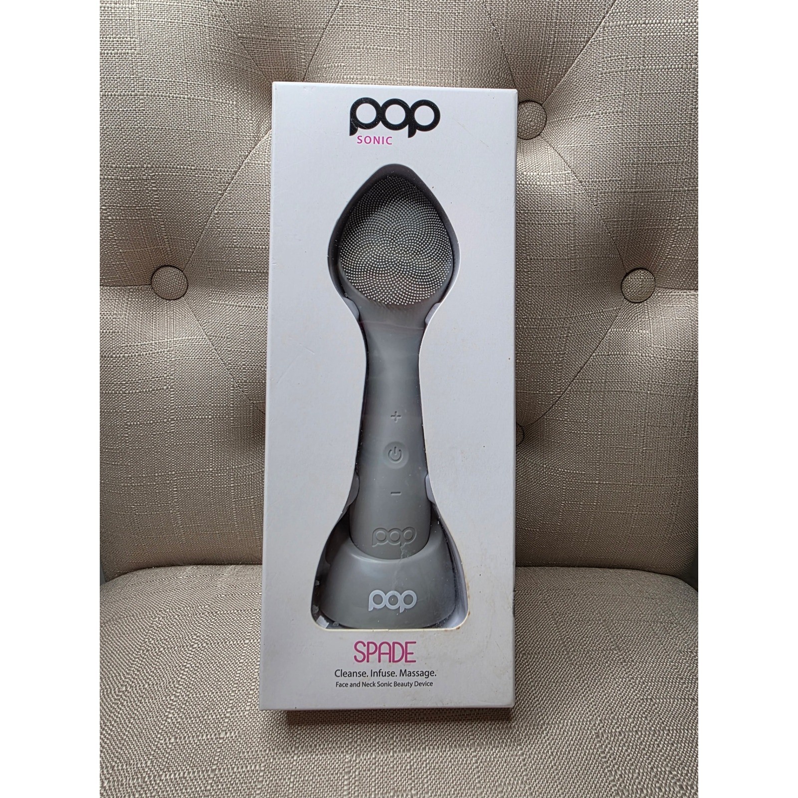Pop Sonic Spade Face and Neck Sonic Beauty Device Grey Cleanse Infuse Massage C1