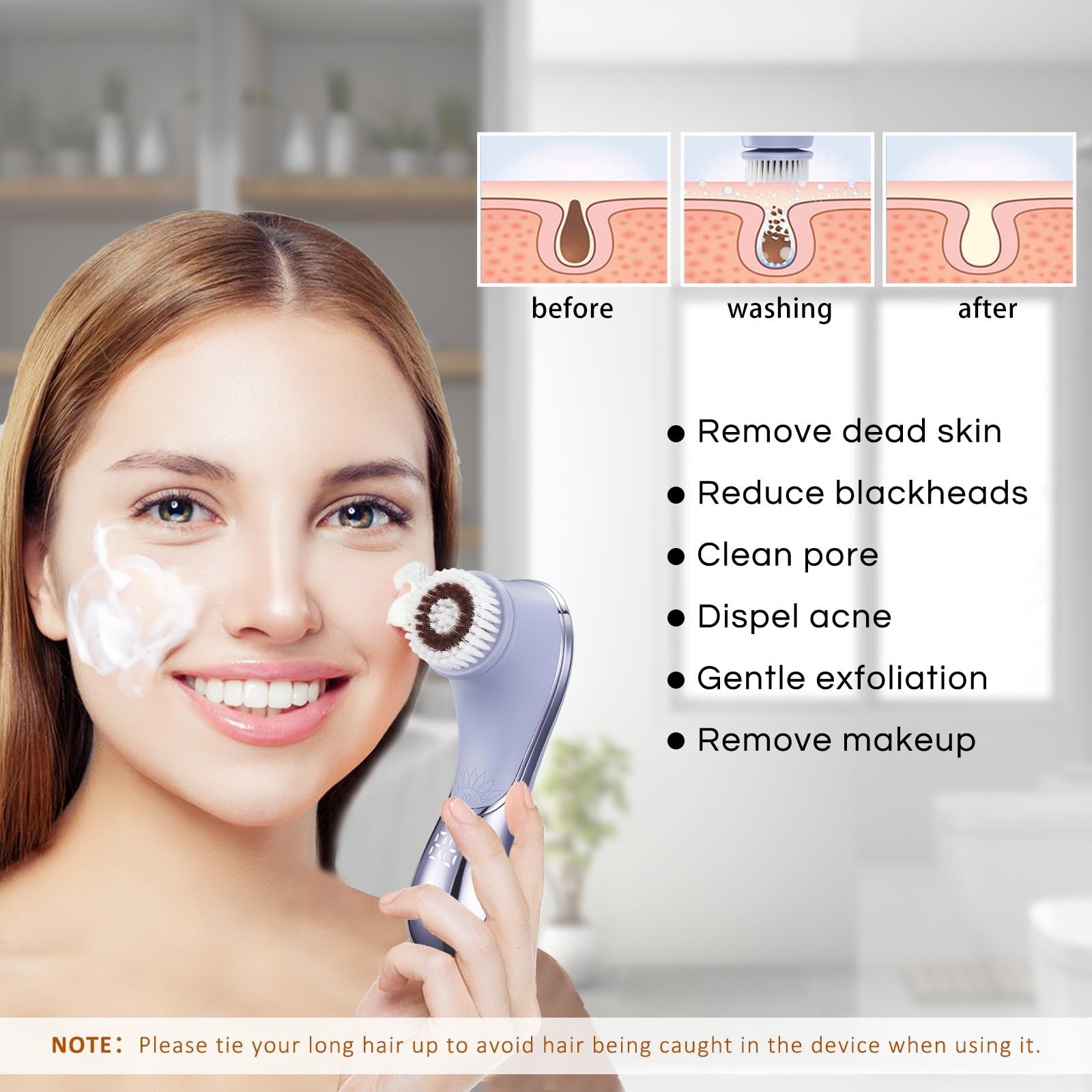 Facial Cleansing Brush Face Scrubber Exfoliator Rechargeable IPX7 Purple
