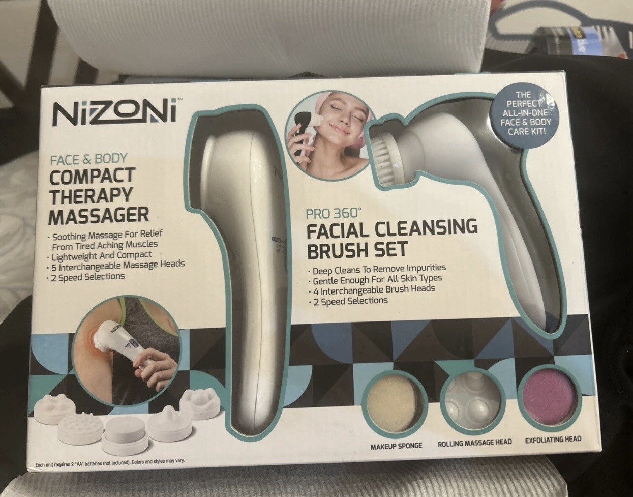 Nizoni Face & Body Compact Therapy Massager Pro 360 Facial Cleansing Brush Set