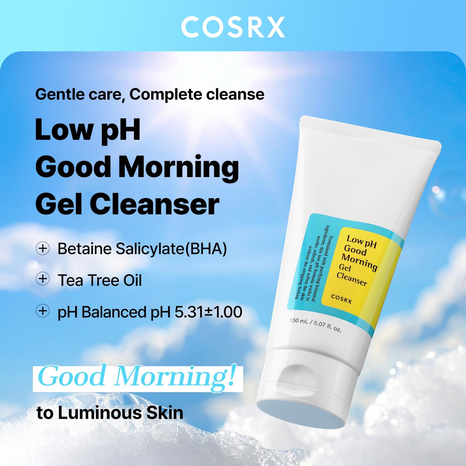 COSRX Low pH Good 5.07 Fl Oz (Pack of 1), Morning Gel Cleanser