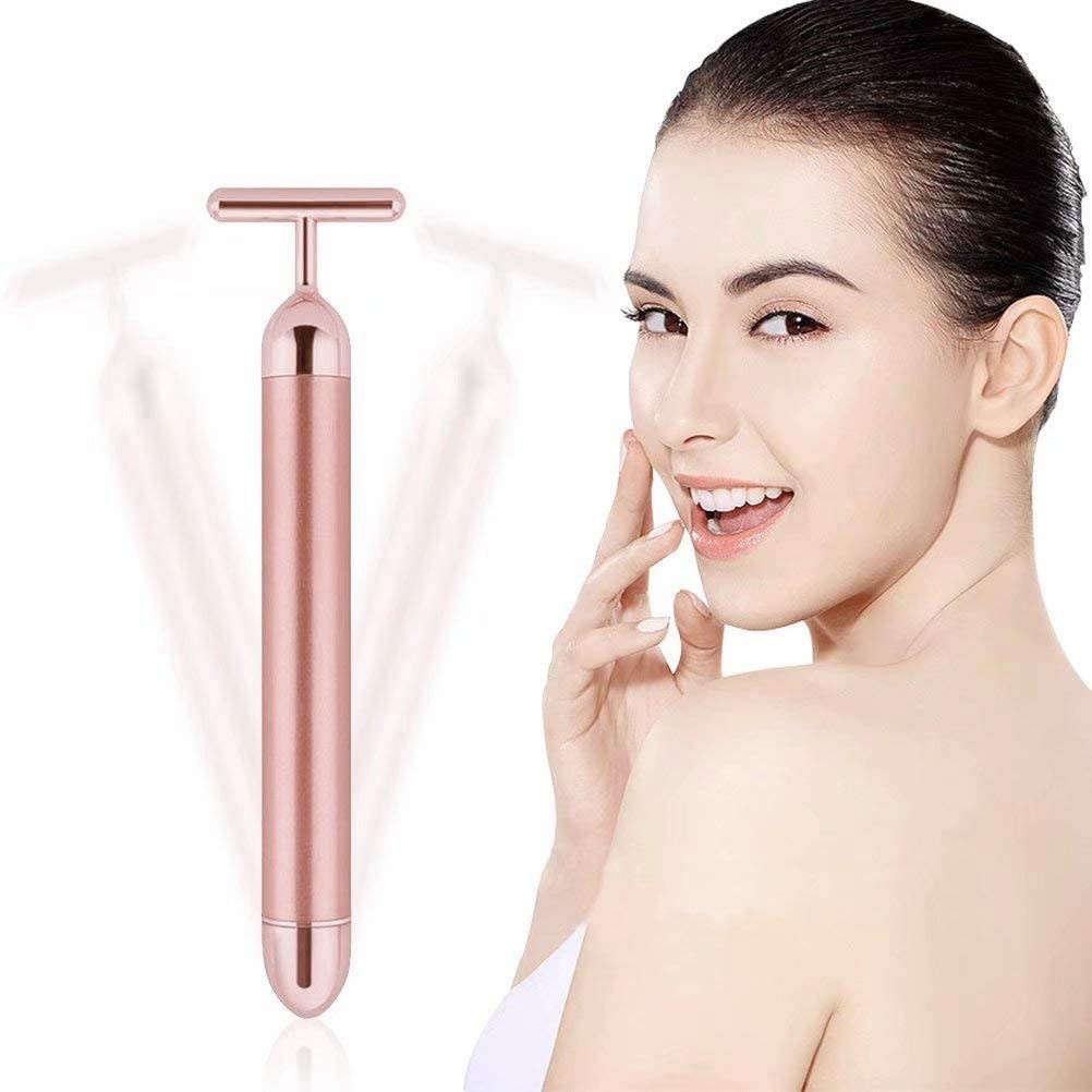 Beauty Bar 24k Golden Pulse Facial Massager, GOODYBUY T-Shape Rose Gold