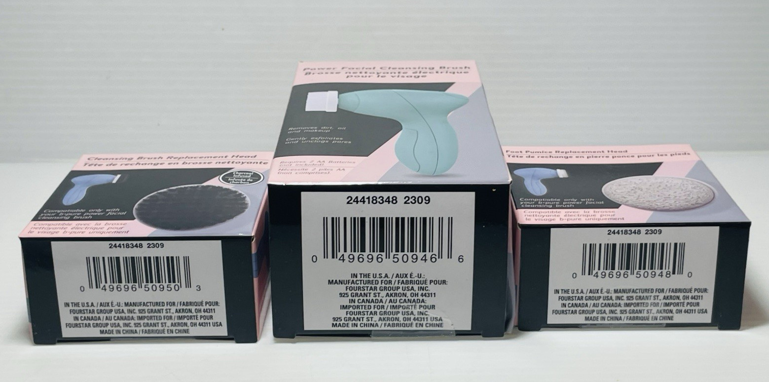 B·Pure Power Facial Cleansing Brush Exfoliates Unclogs Pores with 2 Extra Heads.