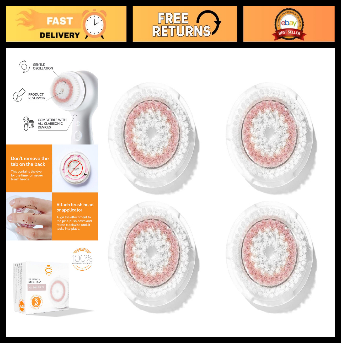 Radiance Facial Cleansing Brush Head Replacement – Compatible with Mia 1, 2, Fit