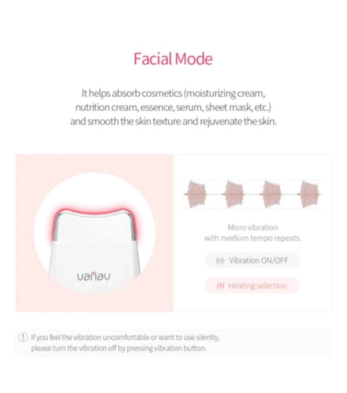 VANAV Skin Beam Galvanic LED Neck Facial Massager Gua Sha Head SKB1000