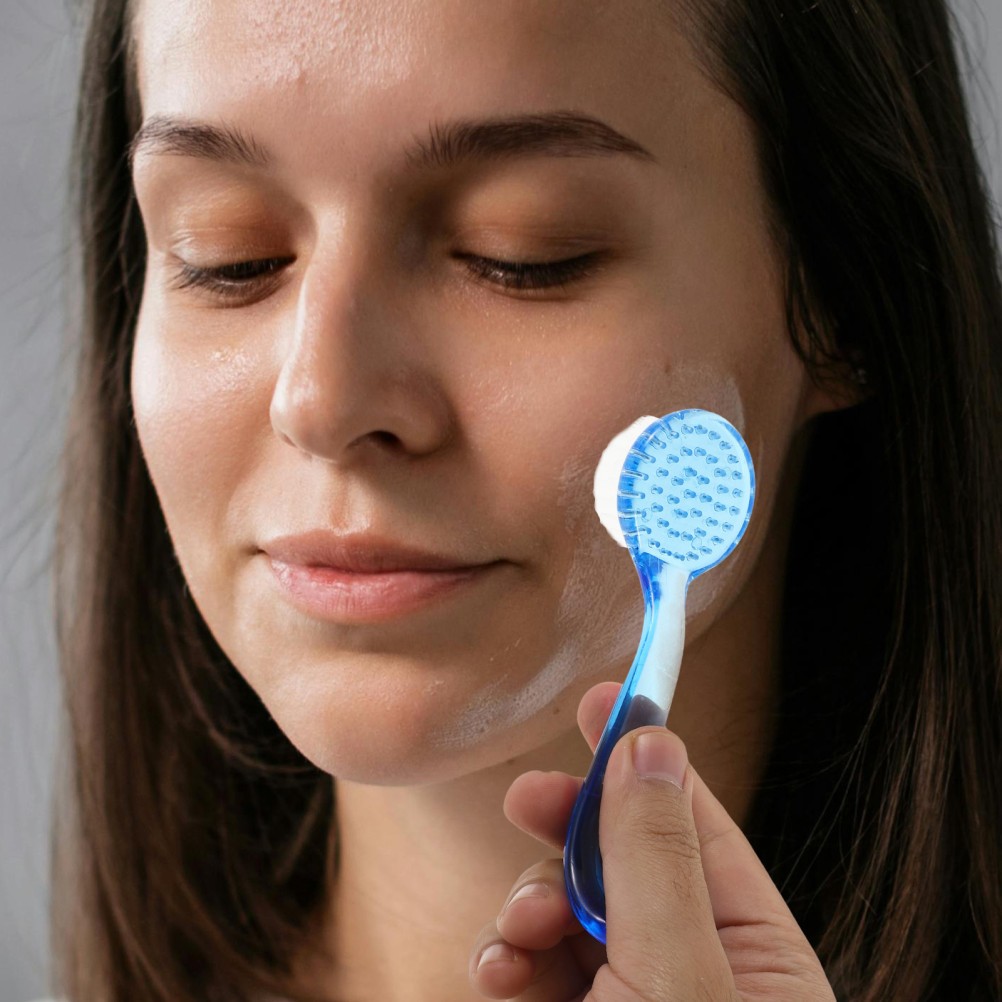 4Pcs Durable Face Cleaning Brush Ergonomic Handle Sky Blue for Home Use