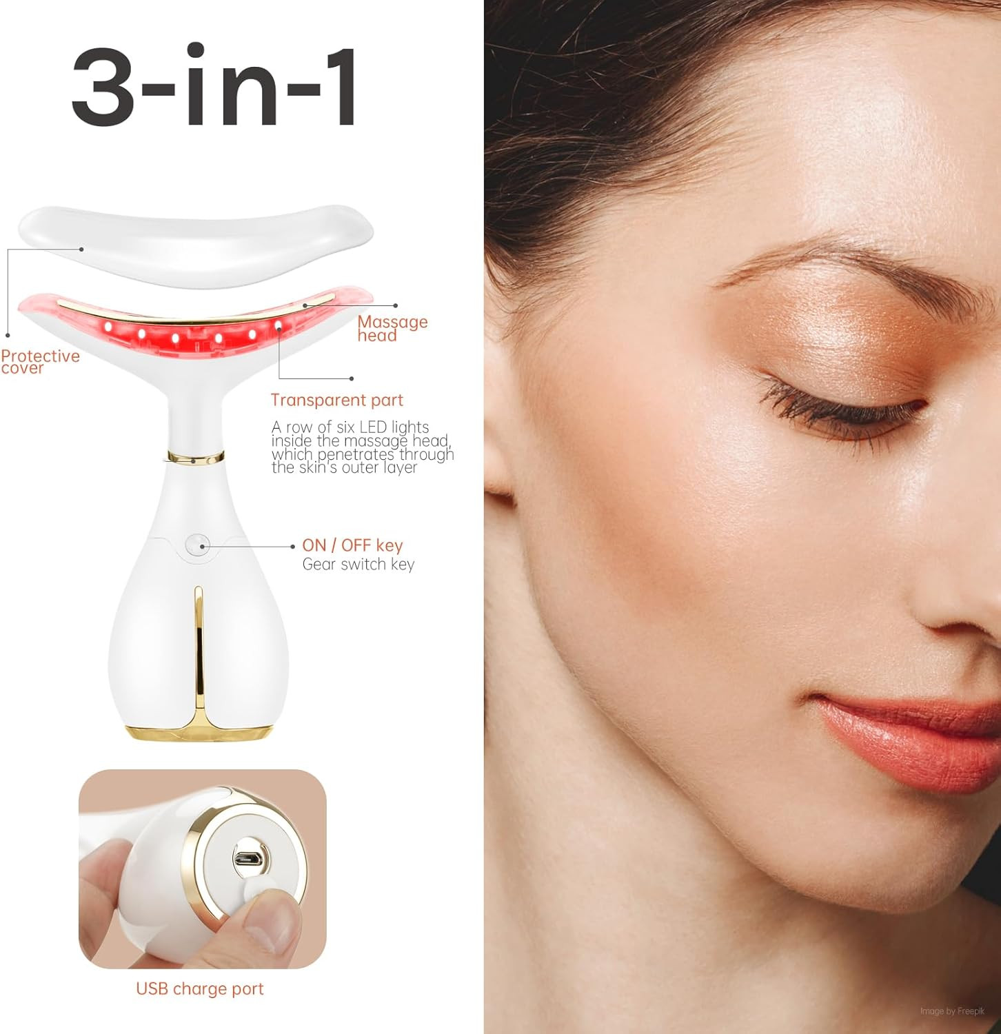 Red Light Facial Massager, Skin Care Tools for Face & Neck Beauty Device, 3 in 1