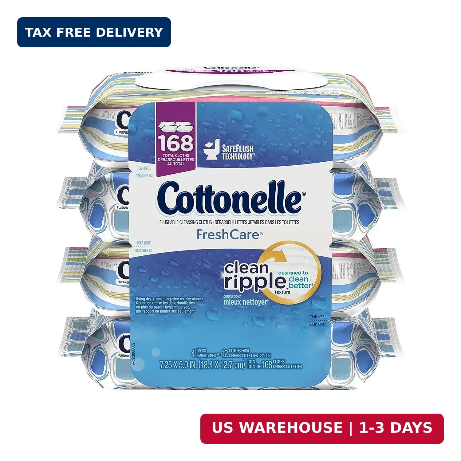 Cottonelle Fresh Care Flushable Cleansing Cloths, 42 Sheets, Count of 4 (packagi