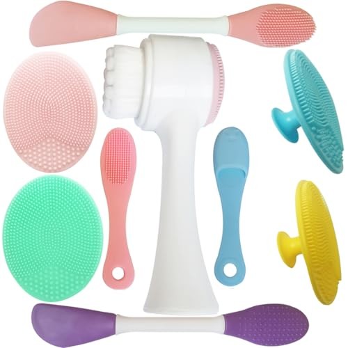 9-in-1 Face Scrubber Face Cleaning Brushes Super Soft Silicone Multi-colored-a