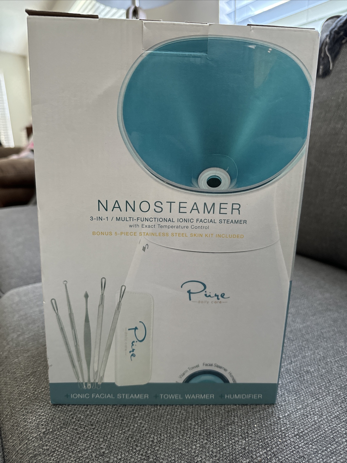Pure Daily Care NanoSteamer Large 3-in-1 Nano Ionic Facial Steamer with 5 Piece