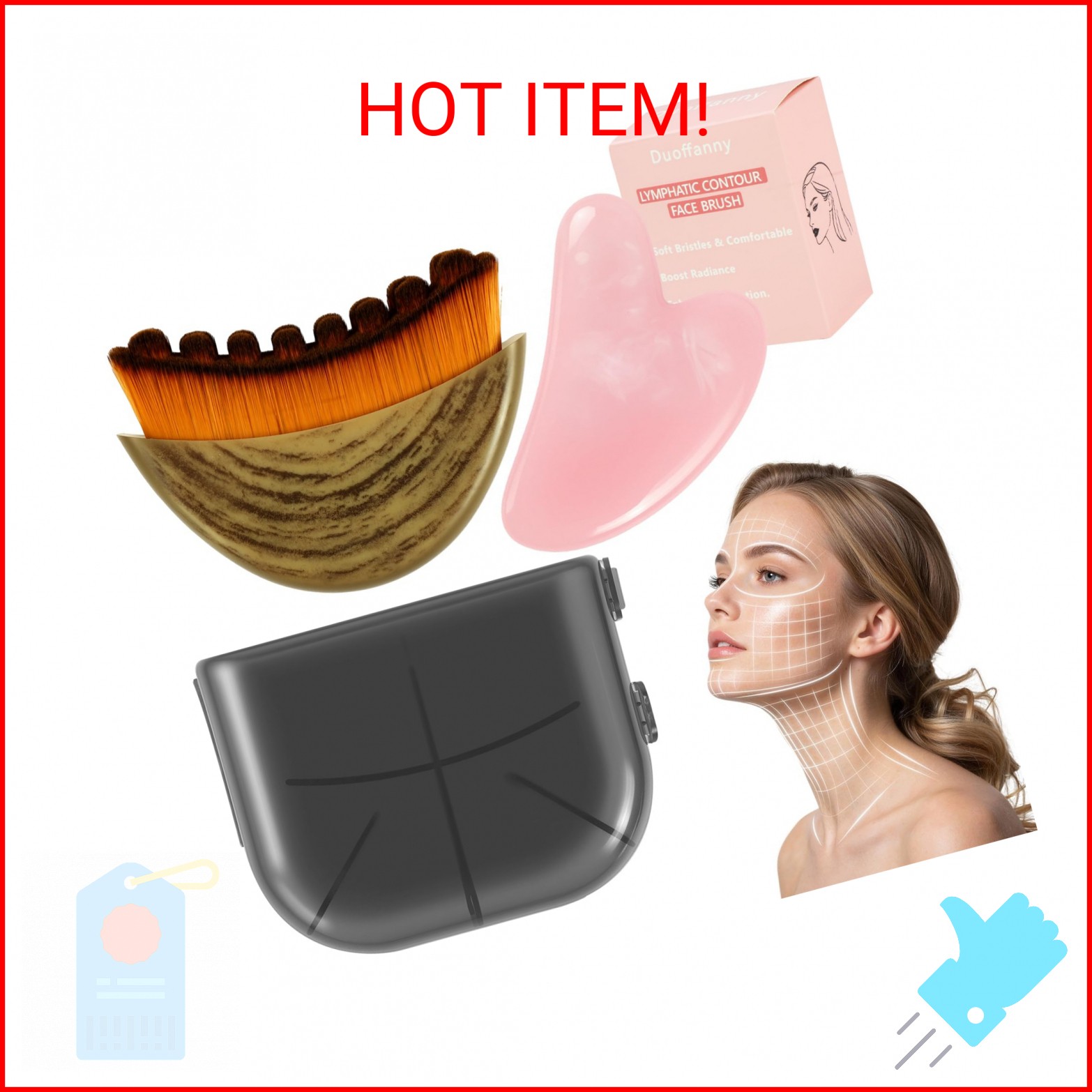 Lymphatic Contour Face Brush and Gua Sha Set, 2-in-1 Manual Facial Brushes for L