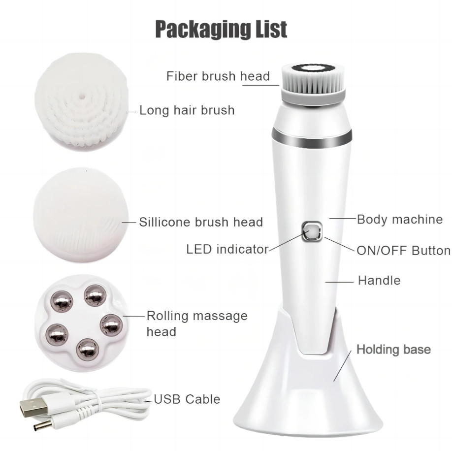 4 in 1 Electric Facial Cleansing Brush Waterproof Face Massager Deep Cleaning