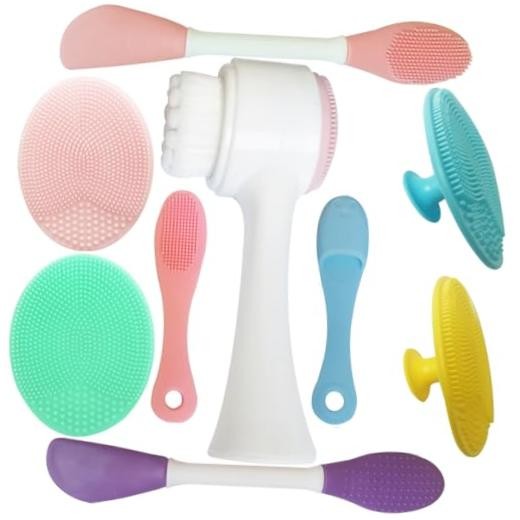 9-in-1 Face Scrubber Face Cleaning Brushes Super Soft Silicone Multi-colored-a