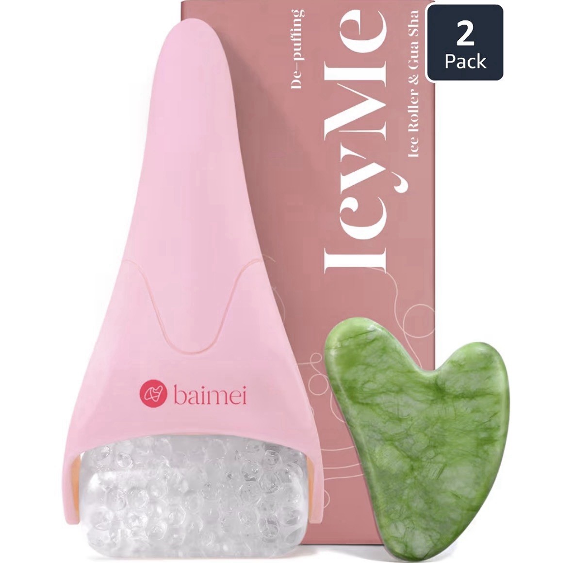 baimei IcyMe Ice Roller & Xiuyan Jade Gua Sha Set De-Puffing Tension Relief