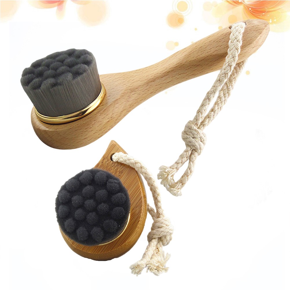 2Pcs Exfoliating Facial Brush Durable Bamboo for Skin Cleaning Multi Color