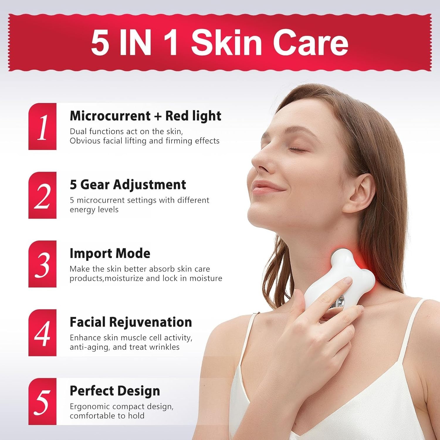 2-in-1 Red Light Microcurrent Facial Device Lifting Firming Wrinkle Care