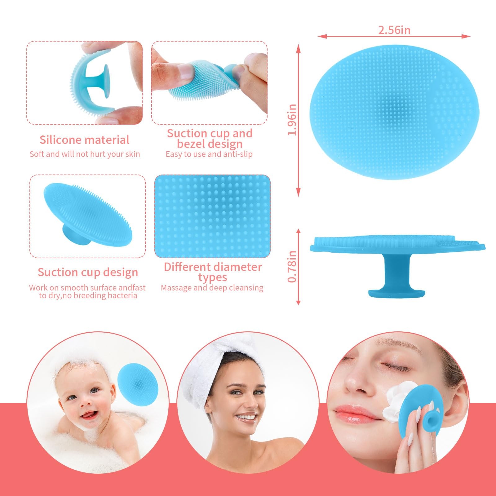 Yoizyfree 3 Pcs Lip Scrub Brush with Silicone Facial Cleansing Pink/Blue