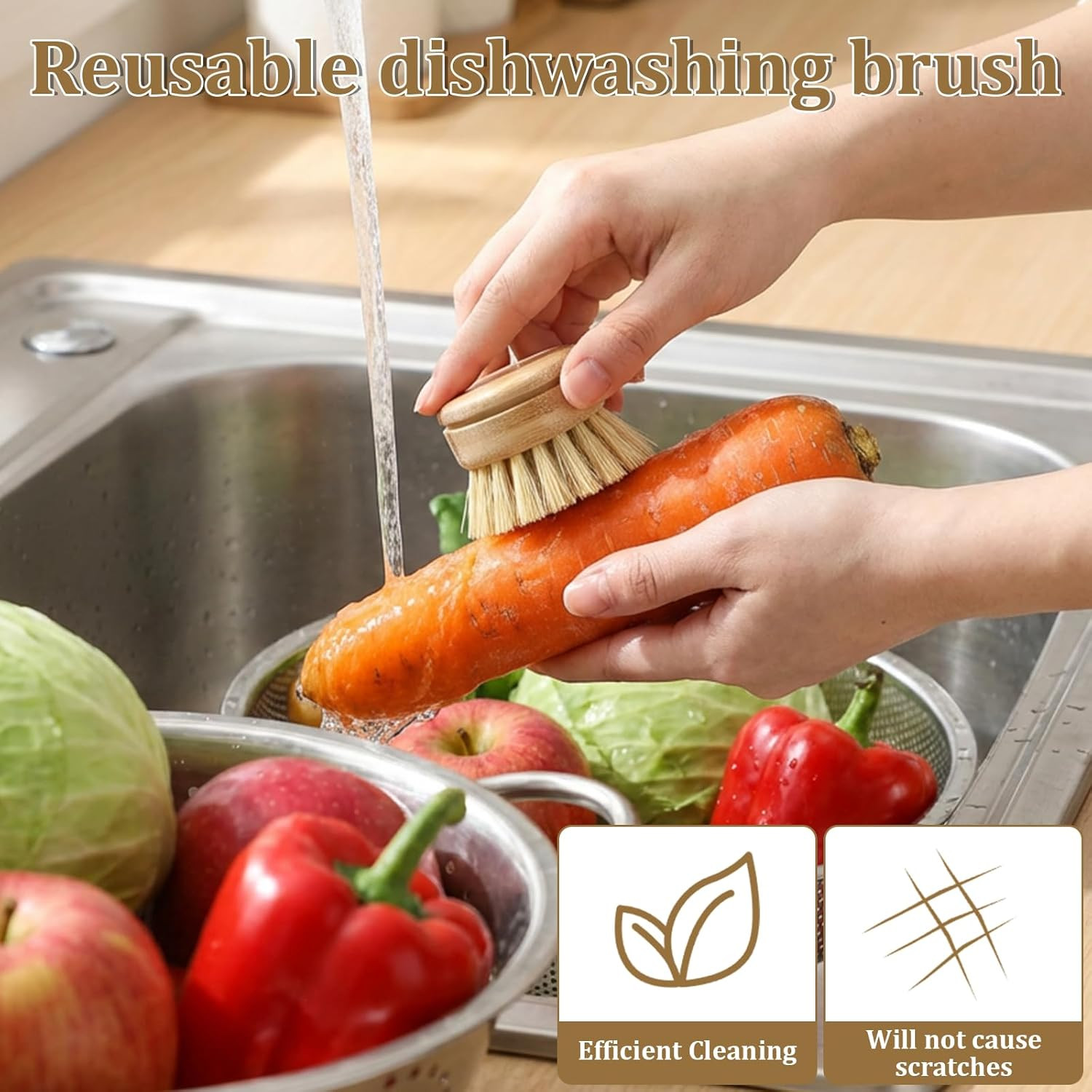 6 Pcs Bamboo Dish Brush Replacement Heads, 1.9 X 1.6 Inch Natural Sisal Bristle