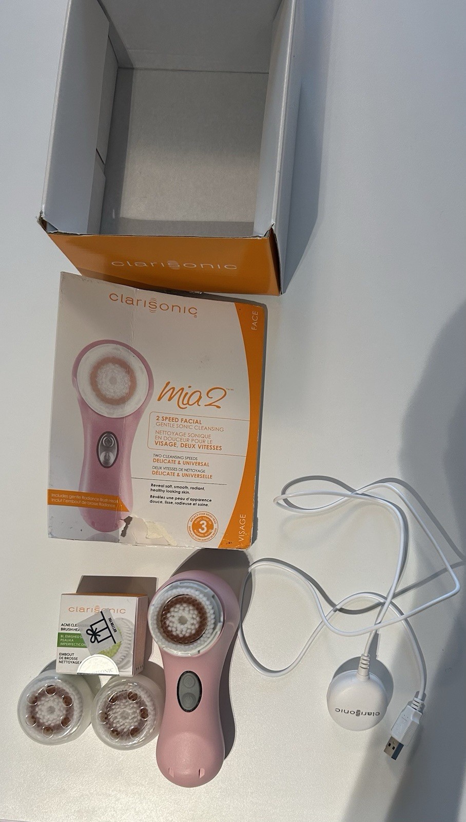 2 Speeds Pink Clarisonic Mia 2 Sonic Facial Skin Cleansing Brush System