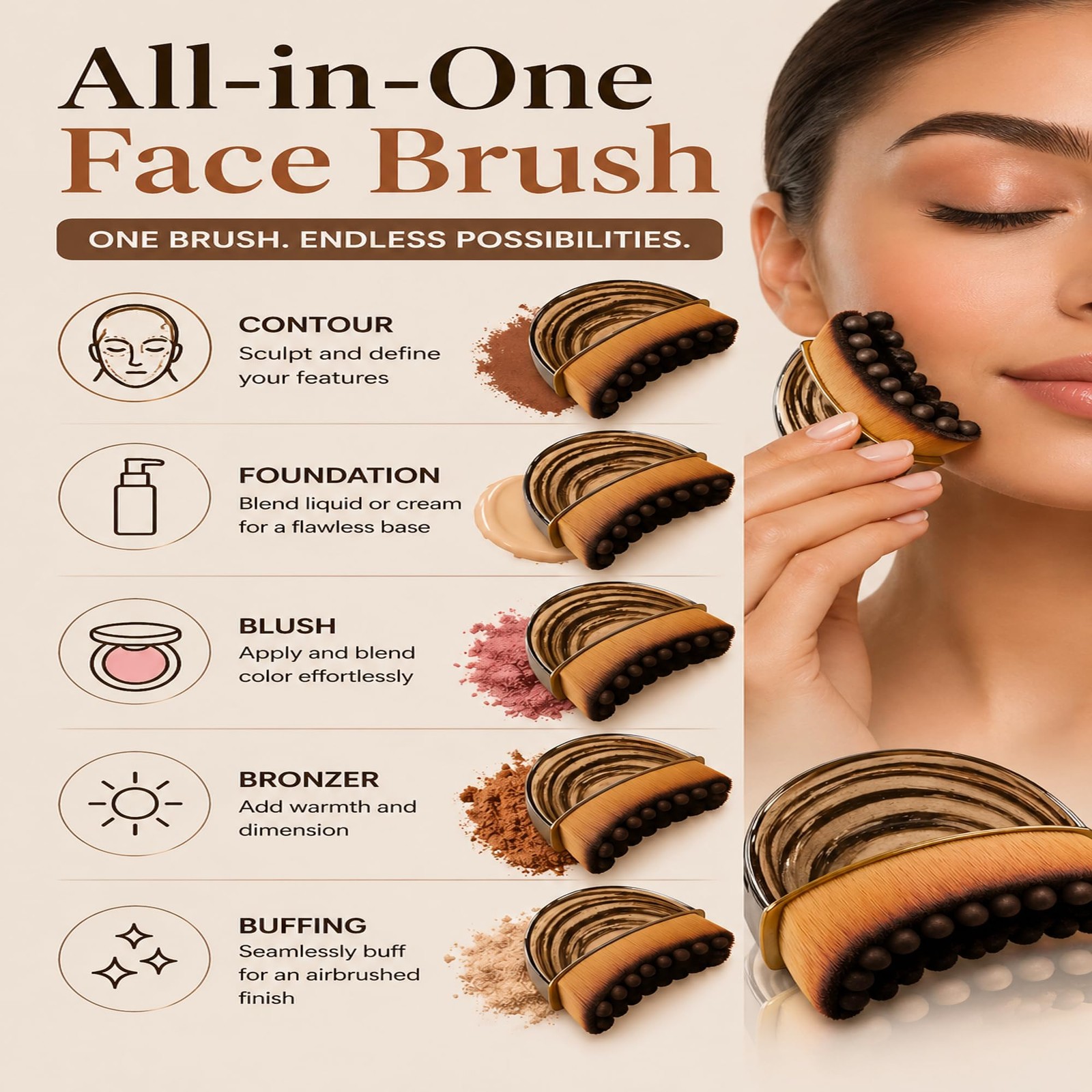 Lymphatic Drainage Face Brush Set of 2 Ultra Soft Facial Sculpting Brown