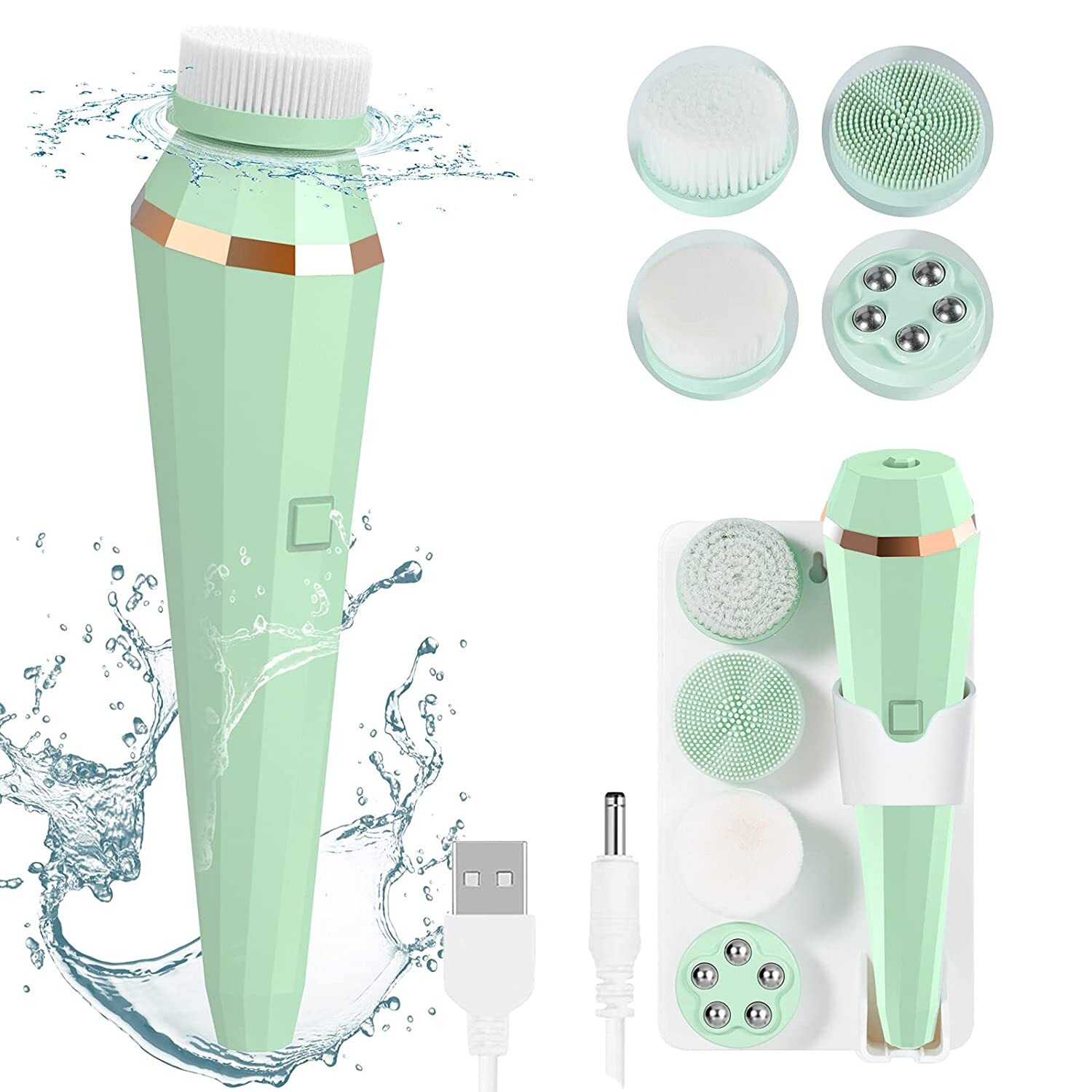 Waterproof Face Brush 360° Spin Face Scrubber with 3 Modes 4 Face Brush