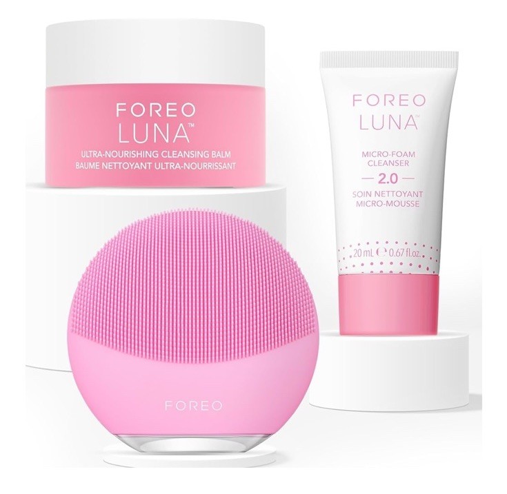 FOREO Luna Mini 3 Premium Facial Cleansing Brush Pearl Pink bundle NEW