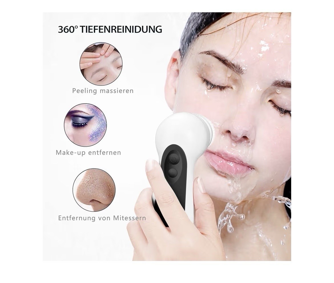 Waterproof Facial Cleansing Spin Brush Set with 5 Exfoliating Brush Heads – Elec